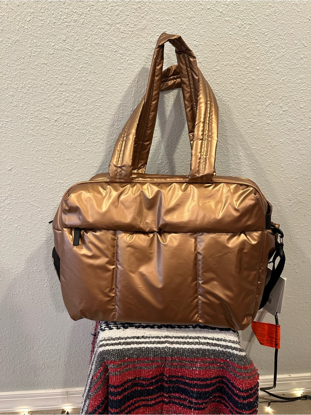 Calpak Metallic Bronze Quilted Tote Bag